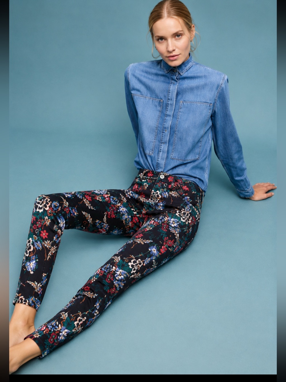 Anthropologie Pilcro & Letterpress Mid Rise Skinny Jeans Floral